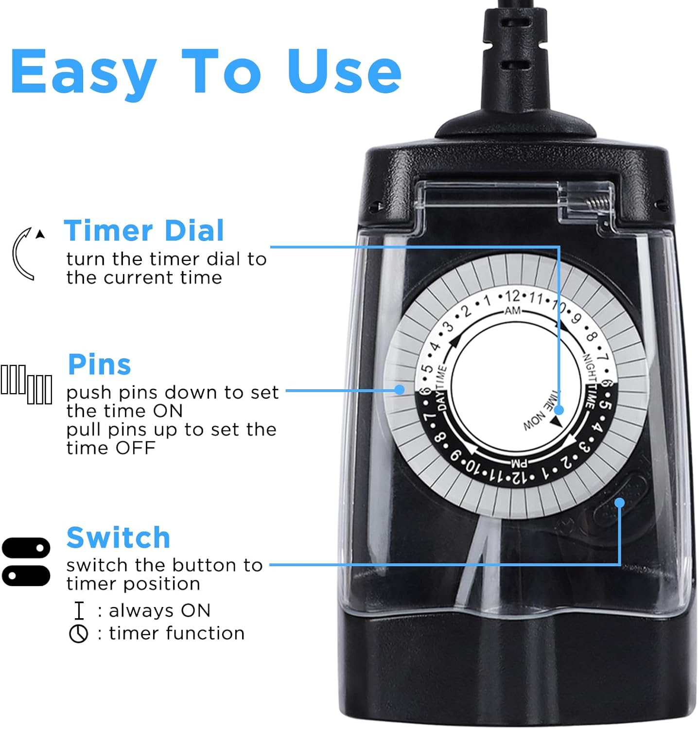 G-ELEK Outdoor Timer Outlet Waterproof, 24 Hour Outdoor Light Timer, Timers for Electrical Outlets, Ideal for Pool Pump, Christmas Lights, Heavy Duty, 2 Grounded Outlets, ETL Listed, 2 Pack