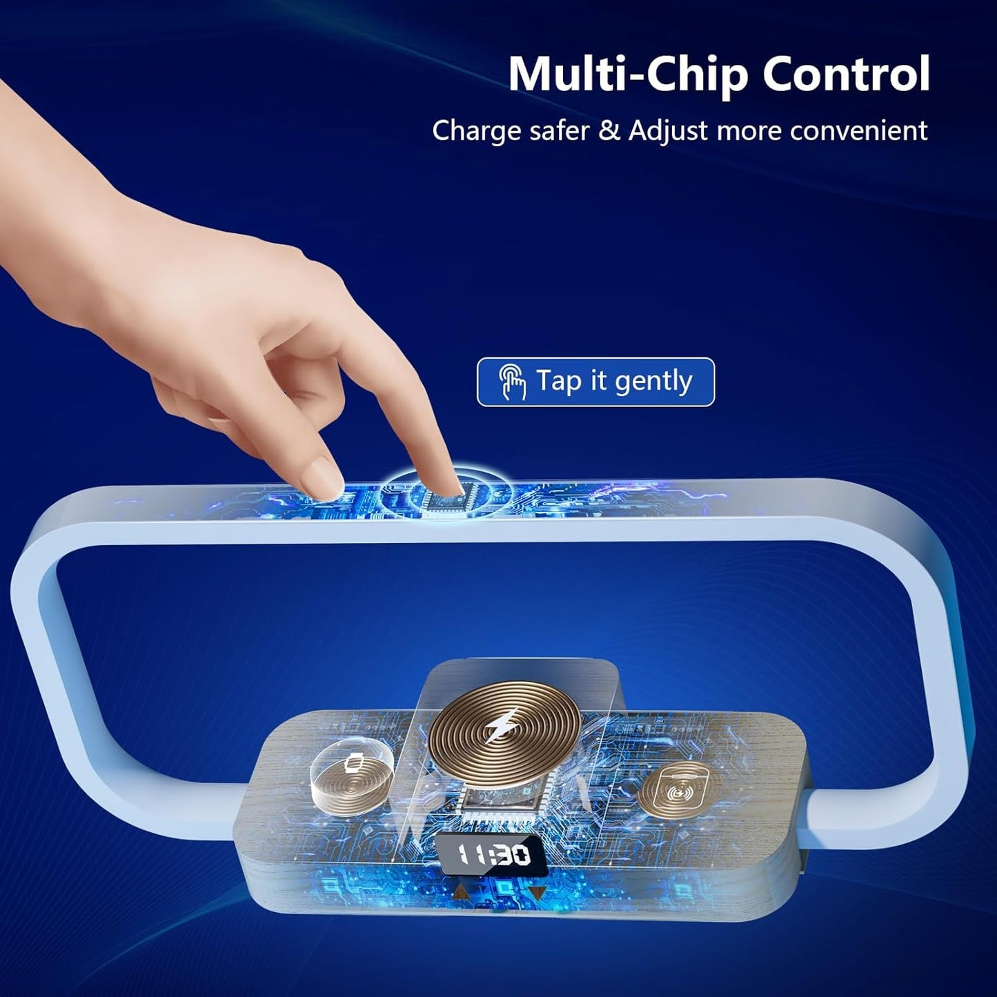 LED Bedside Lamp with Wireless Charger, 3-in-1 Touch Control Table Lamp with Clock, Dimmable Nightstand Lamp with 5 Color Modes, Modern Bedroom Desk Lamp, Gift for Women & Men,Wooden,Adapter Included