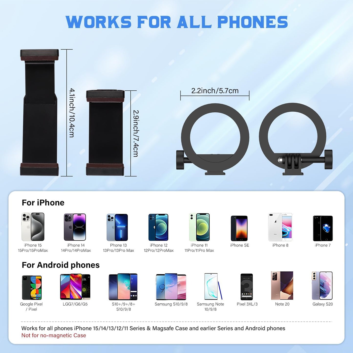 PHOPIK 55" Magnetic Selfie Stick Phone Tripod, Extendable Magnetic Cell Phone Tripod Stand Compatible with iPhone/Android/Sport Camera&Insta 360 x5, Perfect for Video Recording/Selfies/Live Stream