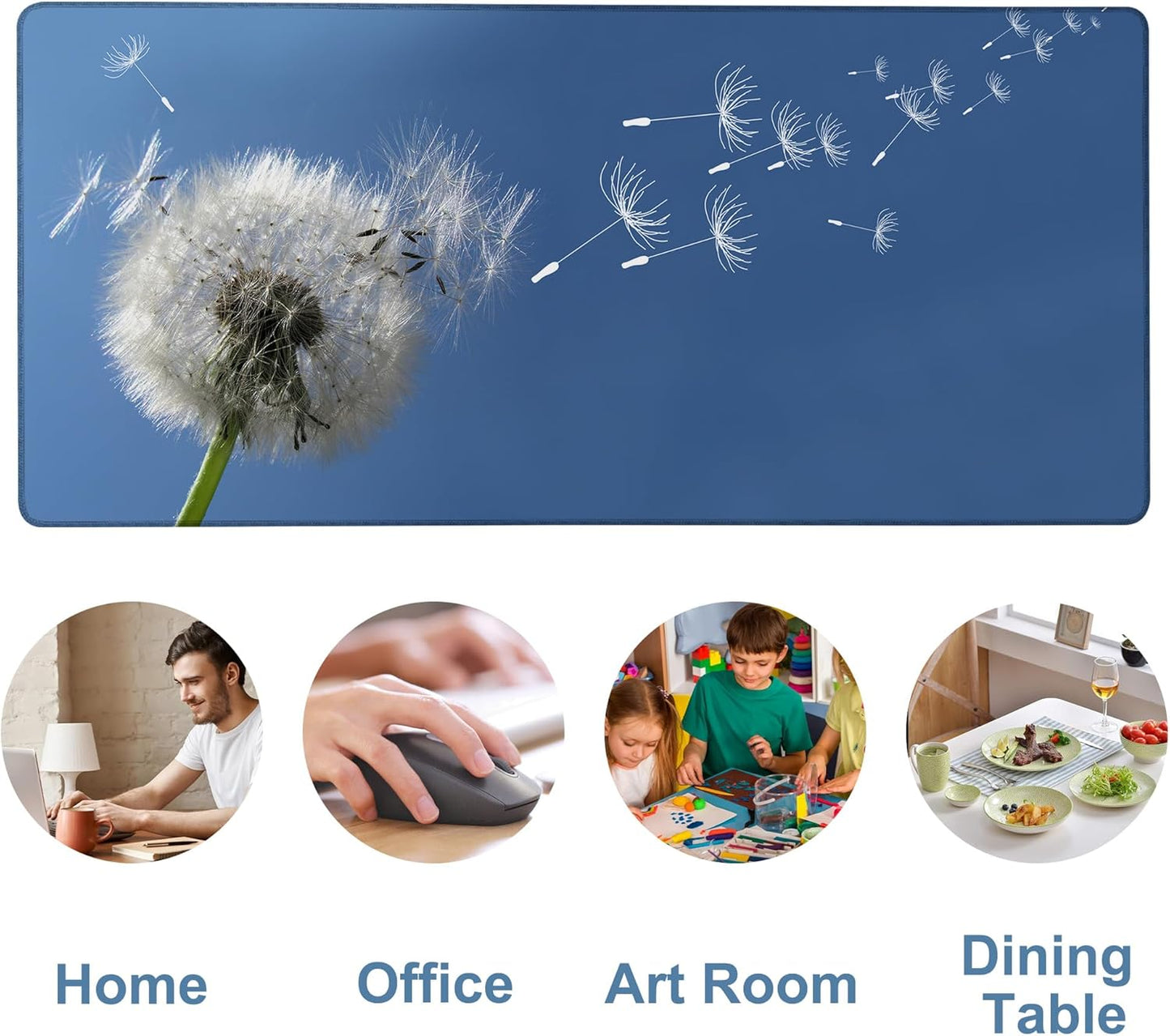 Flying Dandelion Seeds Gaming Mouse Pad 3mm Thick Stitched Edge Waterproof Non-Slip Large Computer Keyboard Mouse Mat,Suitable for Office Entertainment Decorative Desk Pad 35.4 x 15.7 Inches