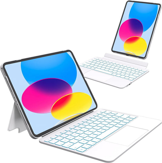 Keyboard Case for iPad 10th Generation (10.9" 2022) and iPad 11th (A16, 2025), Magnetic Detachable Wireless keyboard for ipad 10th generation with 7 Color Backlight, Multi-Touch Trackpad(White)