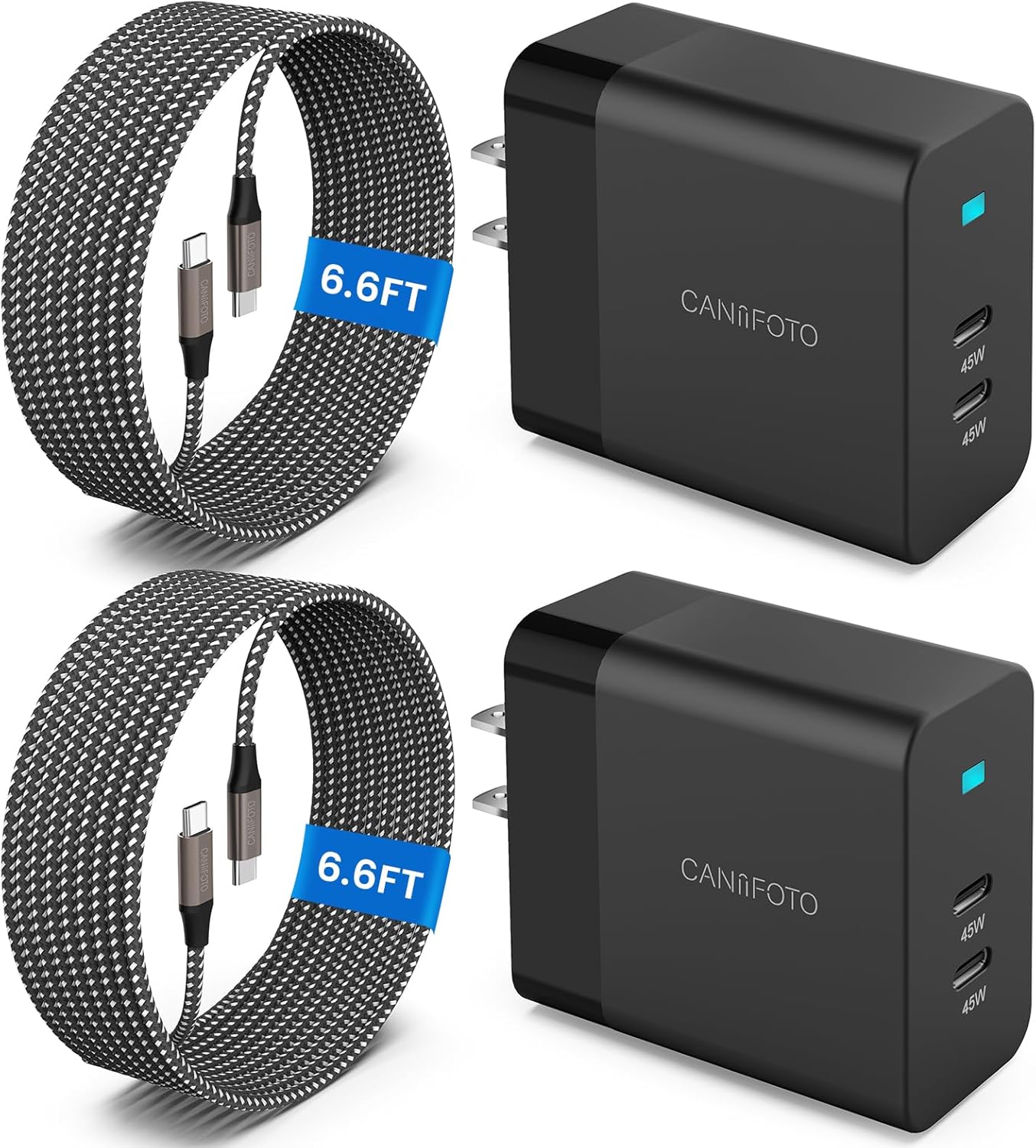 2Port 45W Super Fast Charger Type C, 2Pack 45W USB-C Charger Android Phone Charger Fast Charging for Samsung Galaxy S24 Ultra/S24+/S24/S23 Ultra/S23+/S22/S20/Note10+/Tab S9 with 2X 6.6ft Type C Cord