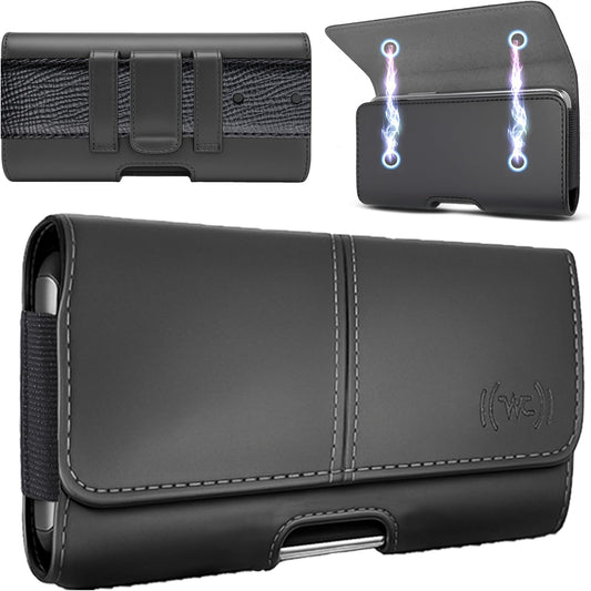 Phone Holster for Men & Women, Horizontal Cell Phone Case, Fits iPhone 17/16/15/14/13/12 Pro Max, Belt Clip/Loop Carrying Phone Pouch Holder, Black X-Large