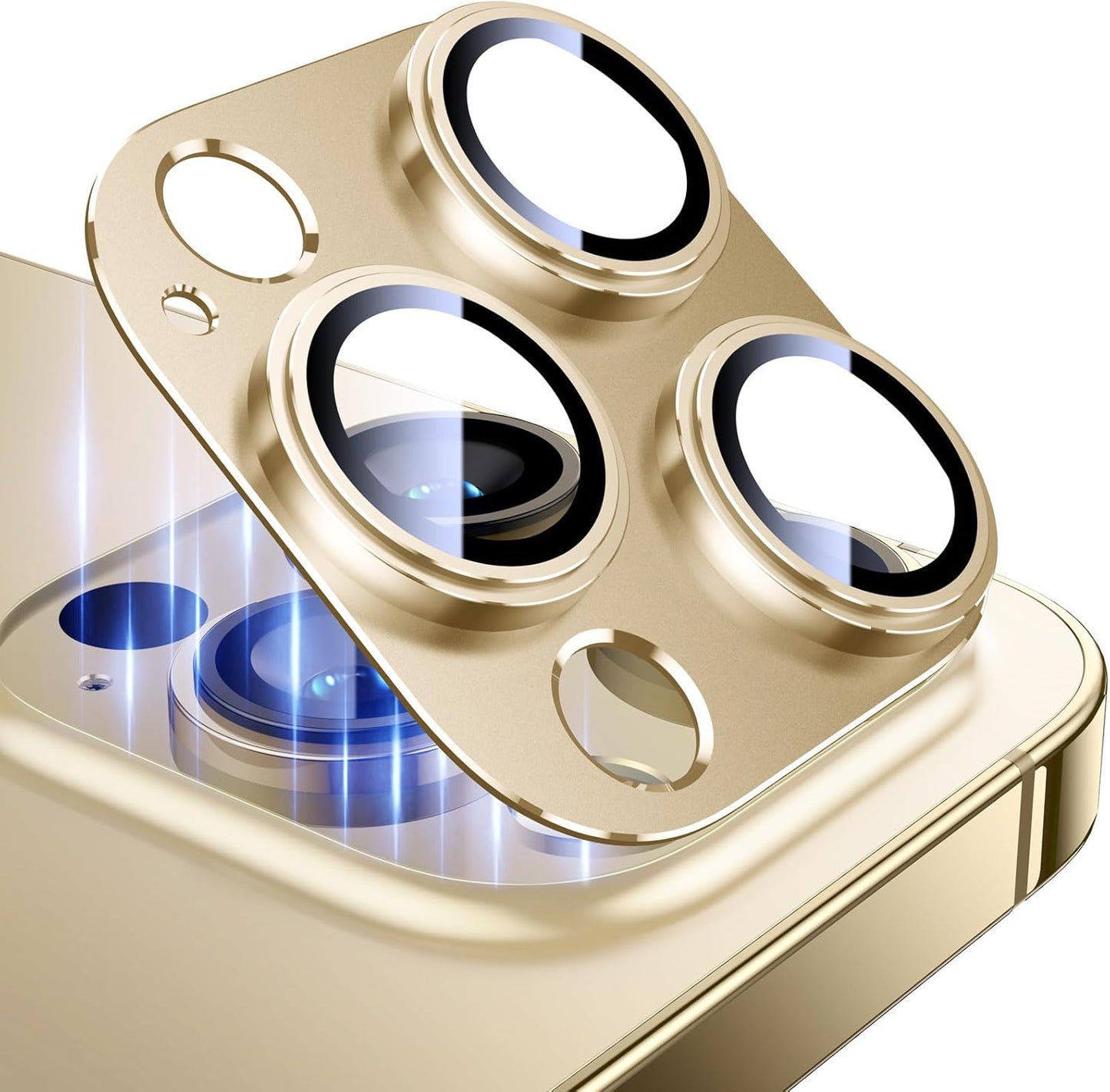 Esanik 2023 Upgrade 2 Pack for iPhone 14 Pro/iPhone 14 Pro Max Camera Lens Protector, Aluminum Alloy Metal matte Case Tempered Glass Camera Screen Cover, Scratch Resistant Case Friendly (Gold)