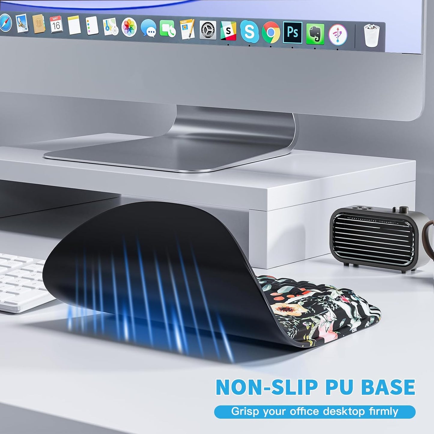 Mouse Pad with Wrist Rest, Ergonomic Mousepads with Wrist Support, Soft Lycra Fabric Memory Foam Office Desk Accessories for Comfort/Pain Relief/PC Gaming/Computer/Laptop (Black Flower)