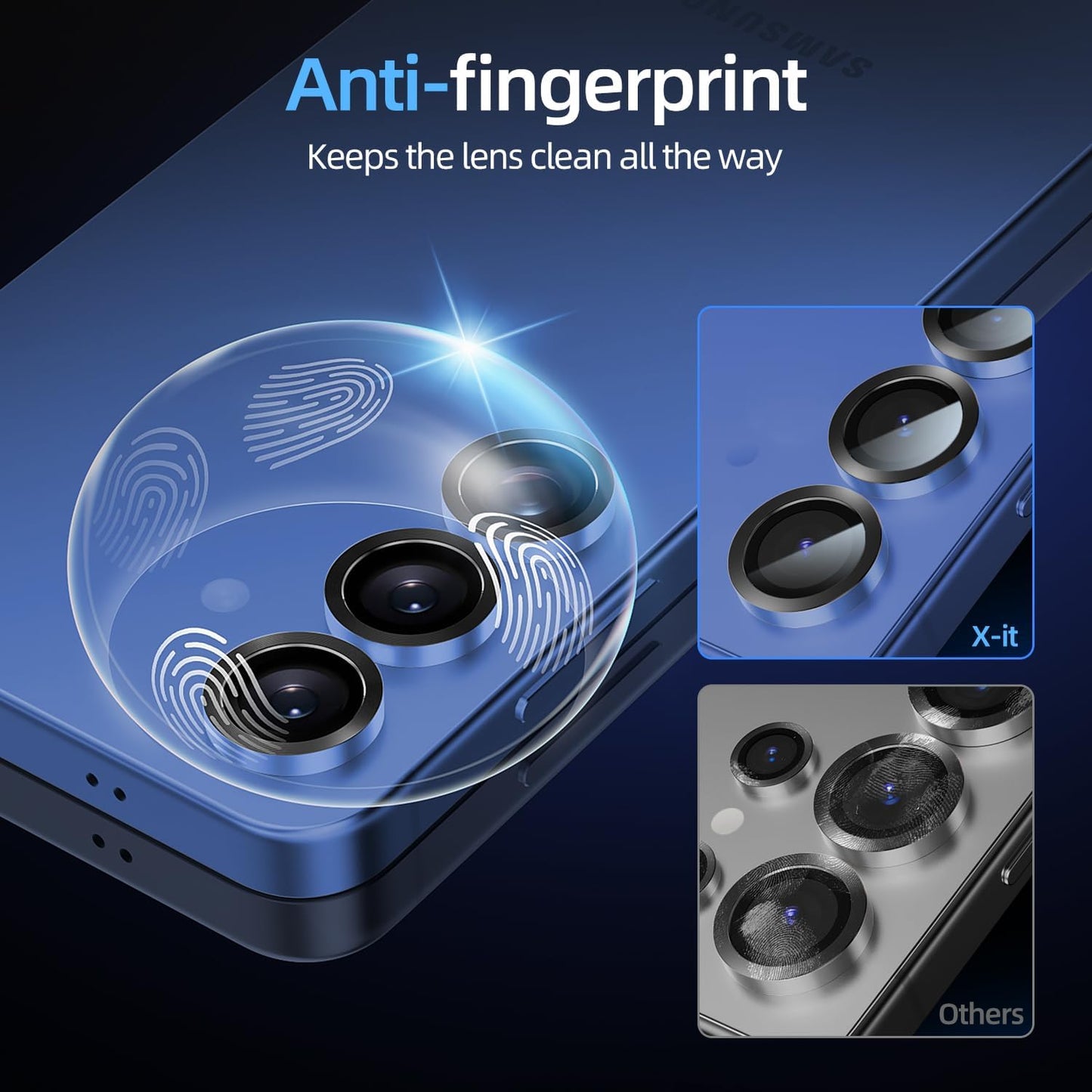 X-it Camera Lens Protector for Samsung S25, 9H Tempered Glass, Independent Metal Aluminum Edge Original Protection Design, Suitable for Phone Case, Anti-scratch, Anti-reflective,Navy