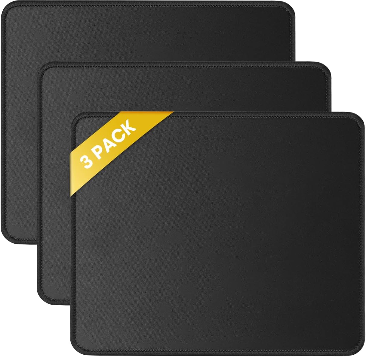 JIKIOU 3 Pack Mouse Pad with Stitched Edge, Comfortable Mouse Pads with Non-Slip Rubber Base, Washable Mousepads Bulk with Comfortable Cloth, Mouse Pads for Computers Laptop Mouse 10.2x8.3inch Black