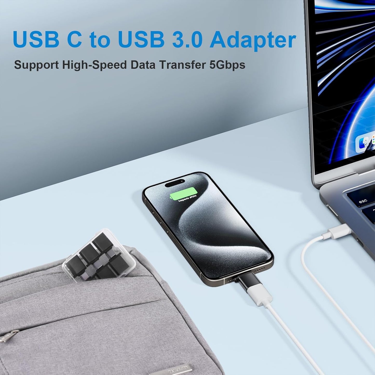 USB C to USB A Adapter 6 Pack,USBC to USB Adapter,TypeC Male USBA Female 3.0 Adaptor,USBC OTG Adapters for iPhone 16 15,MacBook Pro,iPad,Samsung Galaxy,Black