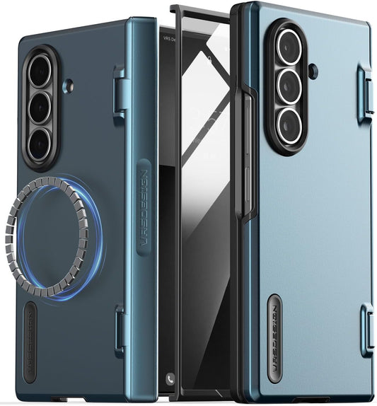 VRS DESIGN Terra Guard Modern for Galaxy Z Fold 7 (2025) – Magnetic Phone Case with Built-in Screen Protector, Rugged Dual Layer Protection & Spring-Loaded Hinge Cover (Ice Blue)