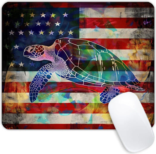Square Mouse Pad Colorful Sea Turtle and National Flag-1,Gaming Mouse Pads for Desk,Soft Computer Waterproof Non-Slip Mouse Mat