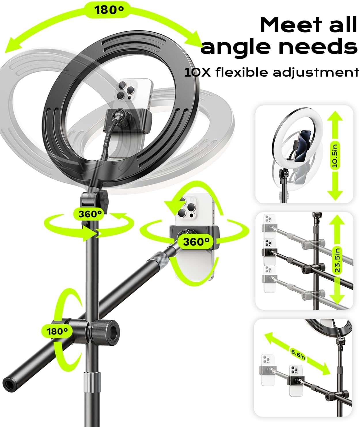 Overhead Phone Mount,Overhead Camera Mount Stand[Anti-Shaking] with 10.5" Ring Light,Desk Stand for iPhone with Ring Light for Video Recording,Zoom Meeting,YouTube,TikTok