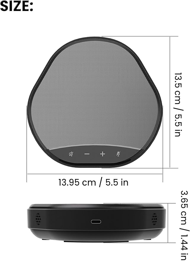 Conference Speaker and Microphone, 360° Enhanced Voice Pickup with 2 AI Mics, Echo & Noise Reduction, USB-C Plug & Play Speakerphone for Zoom Skype Teams Calls, for Home Office and Meeting Room
