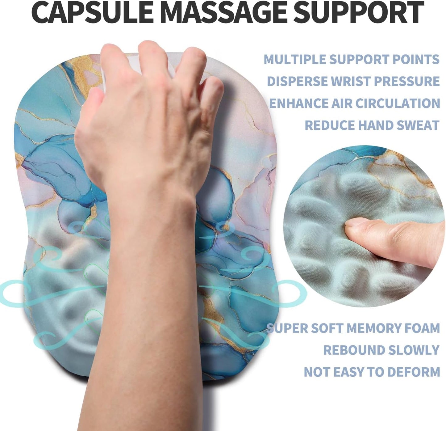 Ergonomic Raised Mouse Pad Wrist Support with Bilateral Slope Memory Foam Mousepad for Wrist Rest and Carpal Tunnel Pain Relief 11.8x7.9〃Blue Marble