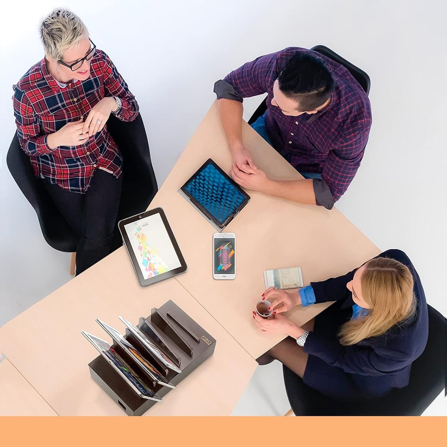 Prosumer's Choice Natural Bamboo Device Charging Station for Multiple Devices | Desk Dock Organizer for Cell Phone, Tablet, Apple iPhone, iPad | with Removable Dividers - Black