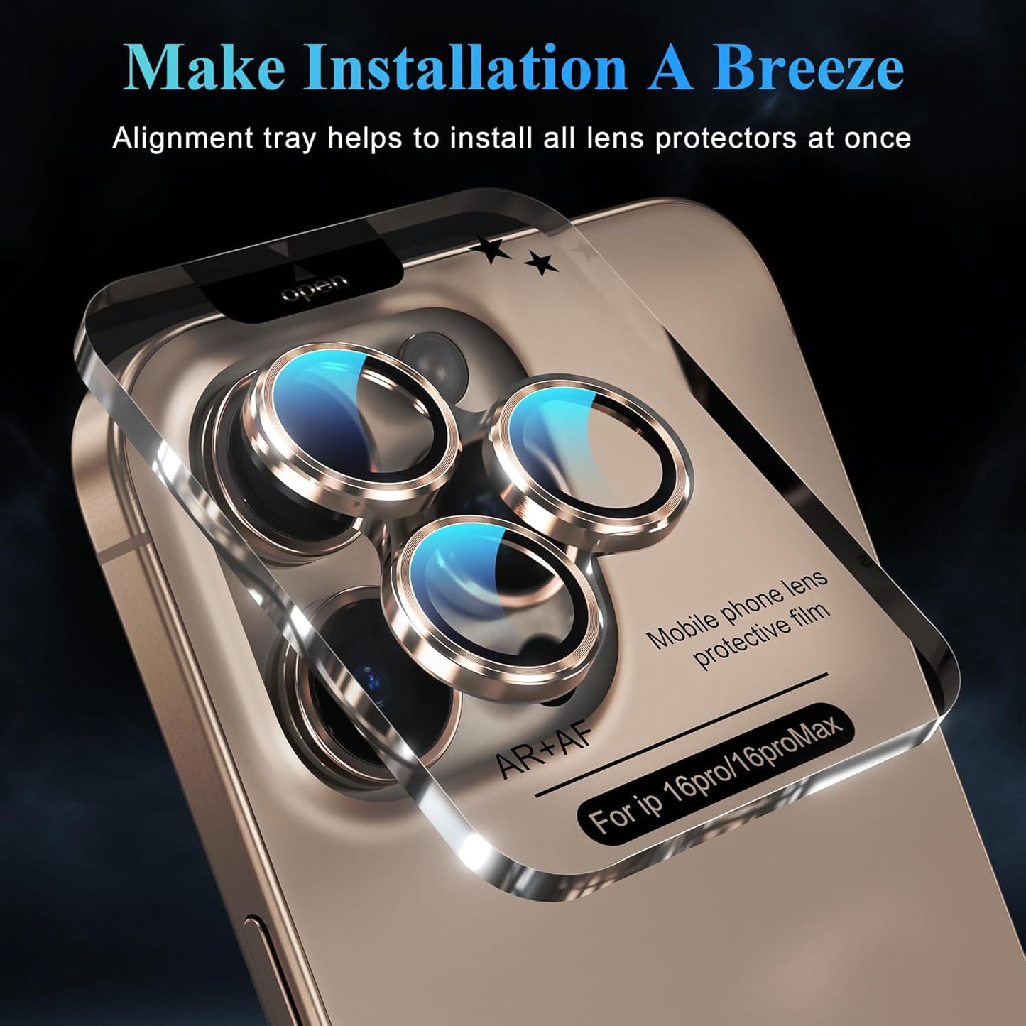 YWXTW Camera Lens Protector for iPhone 16 Pro/iPhone 16 Pro Max, [1 Step Installation Tray] Tempered Glass Screen Protector Metal Individual Camera Cover Accessories Case Friendly (Desert Titanium)