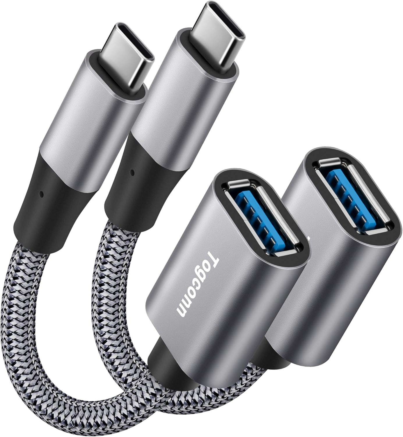 USB-C to USB 3.1 Adapter（2 Pack）, Nylon Braided Type-C OTG Cable USB C Male to USB A 3.0 Female Connector for iPhone 15，iPhone 15 ProMax, Samsung S23 Ultra, MacBook Pro, MacBook Air/Mini, Google Pixel