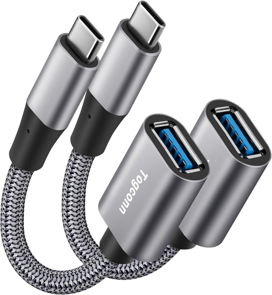 USB-C to USB 3.1 Adapter（2 Pack）, Nylon Braided Type-C OTG Cable USB C Male to USB A 3.0 Female Connector for iPhone 15，iPhone 15 ProMax, Samsung S23 Ultra, MacBook Pro, MacBook Air/Mini, Google Pixel