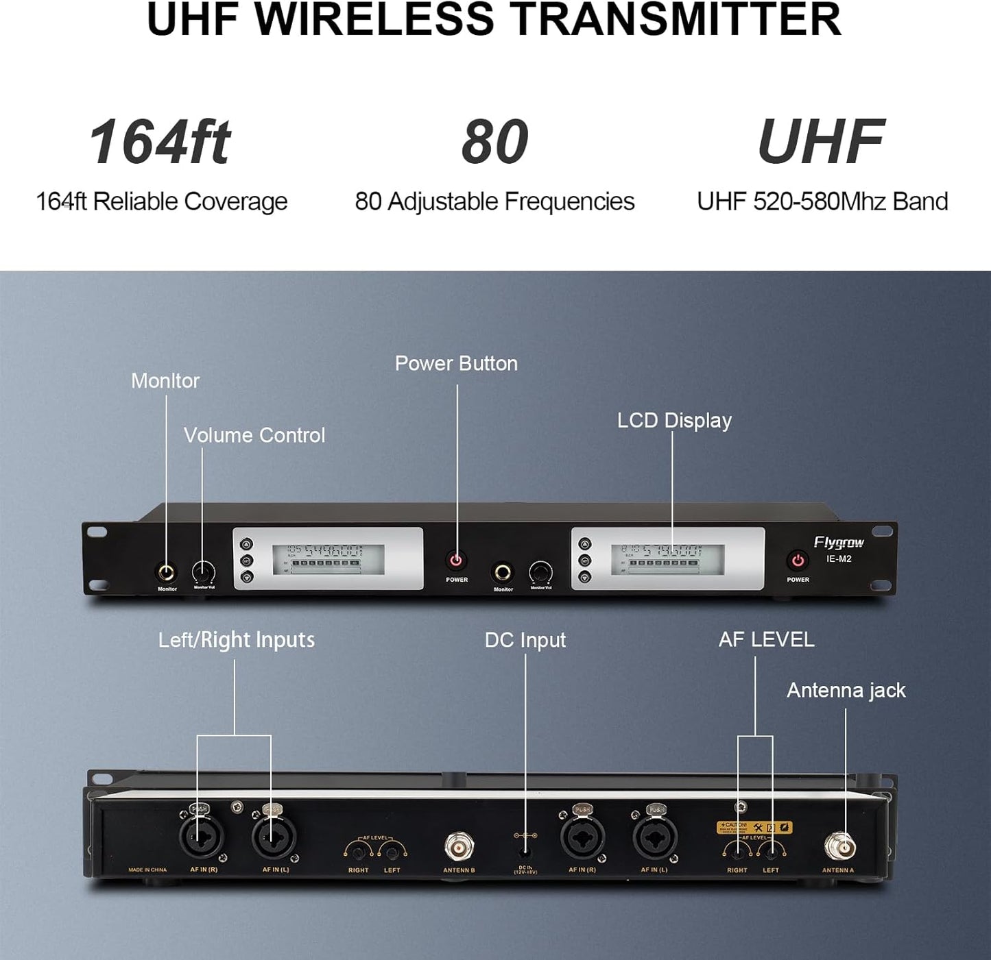 UHF Dual Wireless in-Ear Monitor System with Earphone, Metal Wireless IEM System, Sturdy Bodypack Receiver, 80 Adjustable Frequencies,164ft Range, Ideal for Stage & Studio (2 Bodypack)
