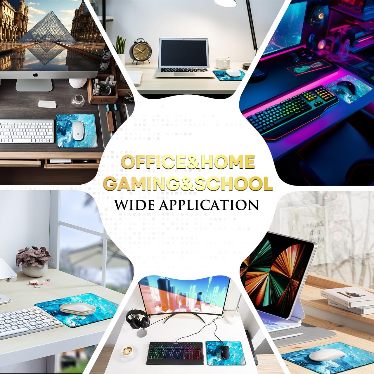 JIKIOU 3 Pack Mouse Pad with Stitched Edge, Comfortable Mouse Pads with Non-Slip Rubber Base, Washable Mousepads Bulk with Lycra Cloth, Mouse Pads for Computers Laptop Mouse 10.2x8.3x0.12in Blue Wave