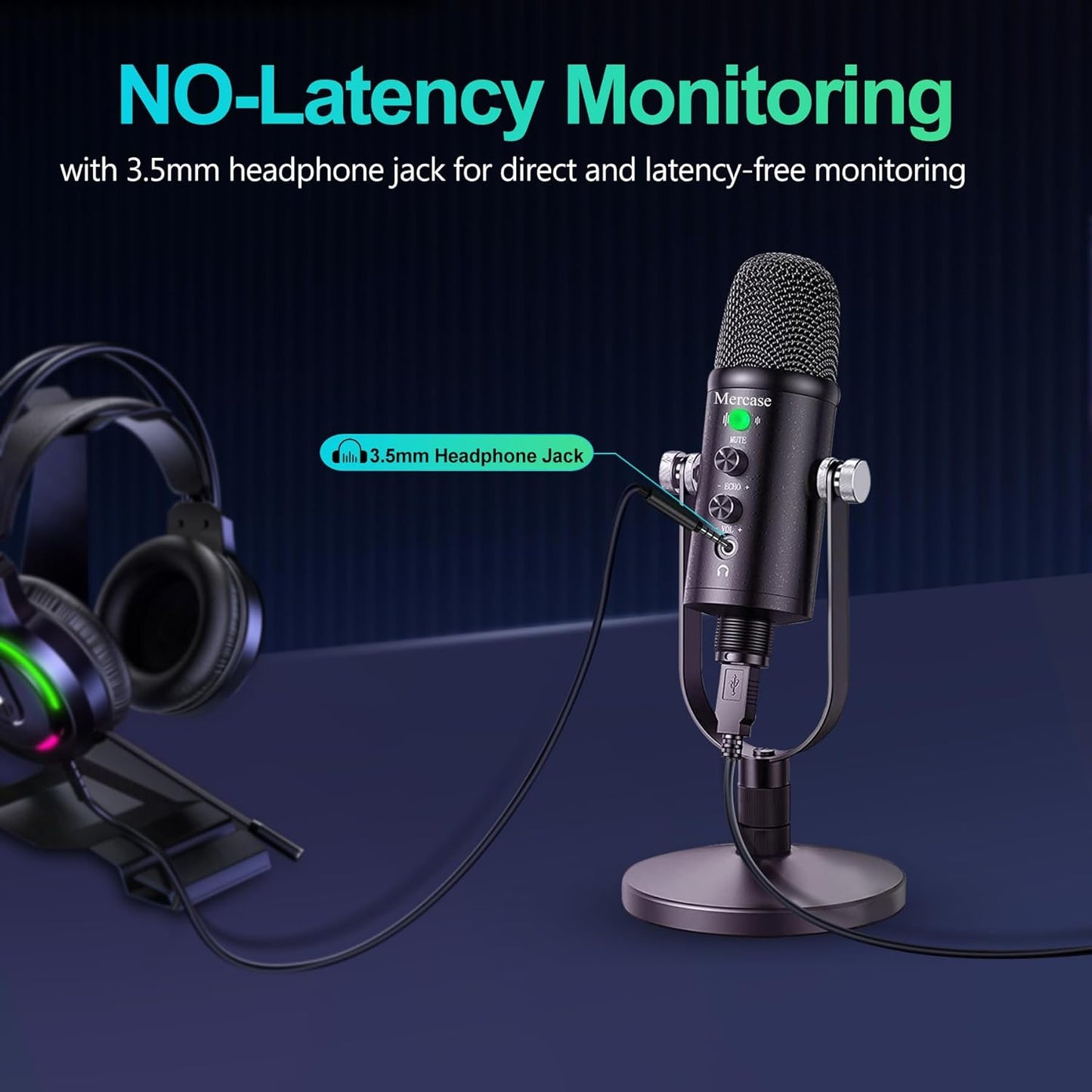 Mercase USB Condenser Microphone for PC, Mac, Phones, PS4/PS5 – Plug & Play Studio Mic with Mute Button & Noise Reduction – for Recording, Streaming, Podcasting, Gaming, Zoom, TikTok, YouTube