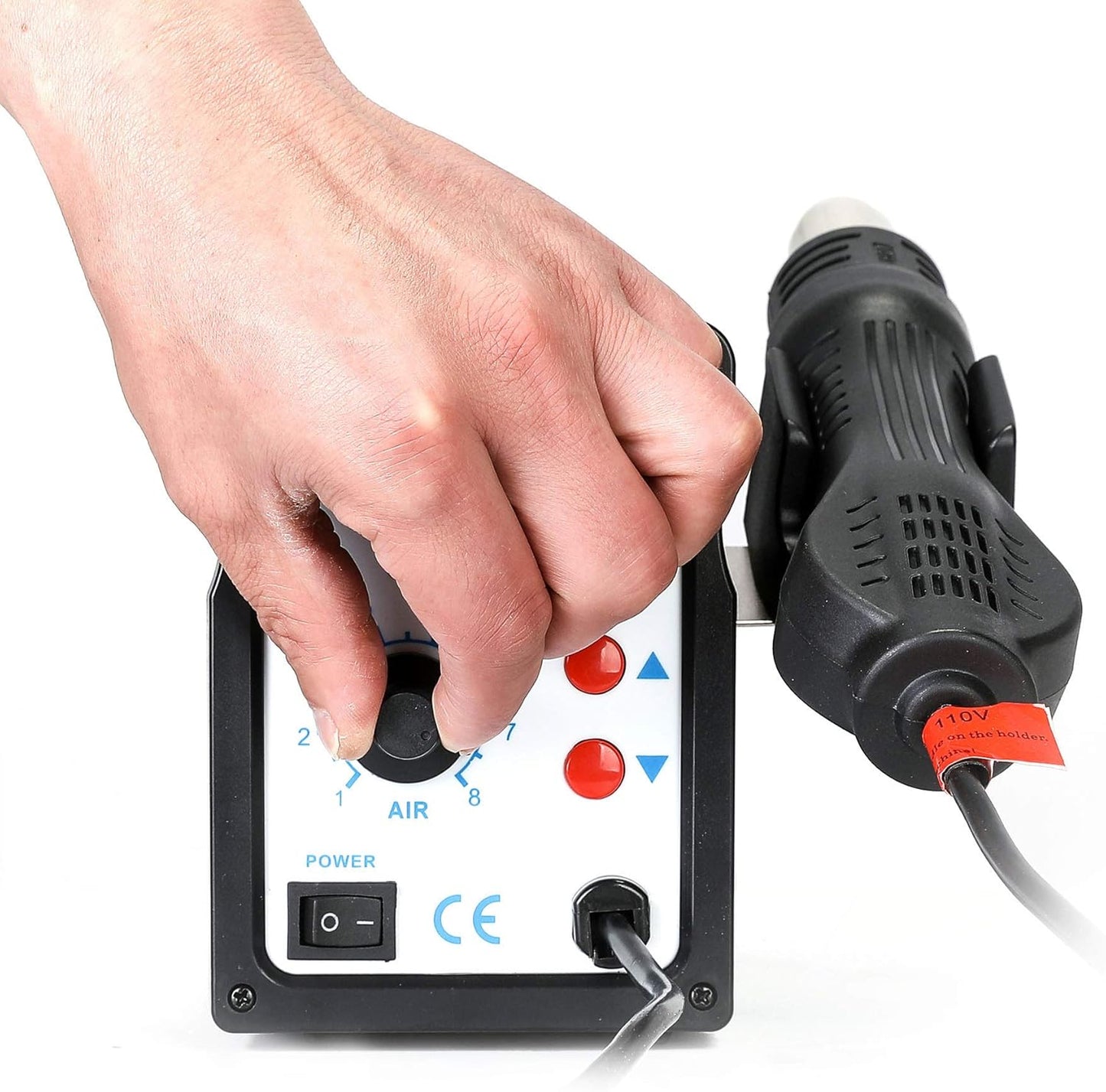 CREWORKS 858D Rework Station, 110V SMD Soldering Rework Station with Hot Air Heat Gun Set, LED Digital Temperature Display Screen Electric Desoldering Welding Iron Kit for Electronics Repairing