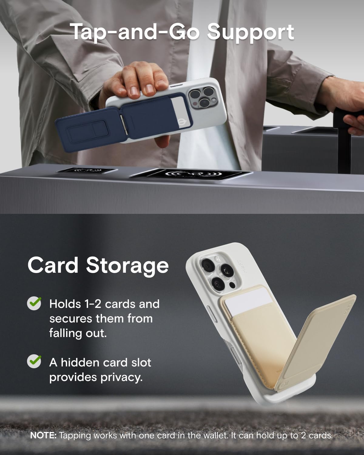 MOFT Phone Tripod Wallet, 3 in 1 Phone Stand MagSafe Wallet, NFC-Supported Magnetic Phone Stand, MOVAS Vegan Leather Adjustable Card Holder, Earthen Beige