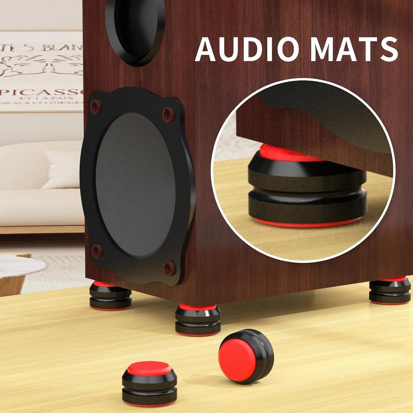 Preffair Audio Speaker Aluminum/Silicone Isolation Feet Turntable Damper Vibration Stopper Stand Absorption Shock Pad for Amplifier Preamp DAC Devices 4Pcs (Red, 1.73"x1.18")