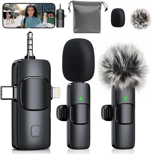 3-in-1 Mini Microphone for iPhone: Wireless Lavalier Microphones for iOS/Android/Camera - Noise Reduction Lapel Mic forLive Stream - HiDefSound for Video Mavericks