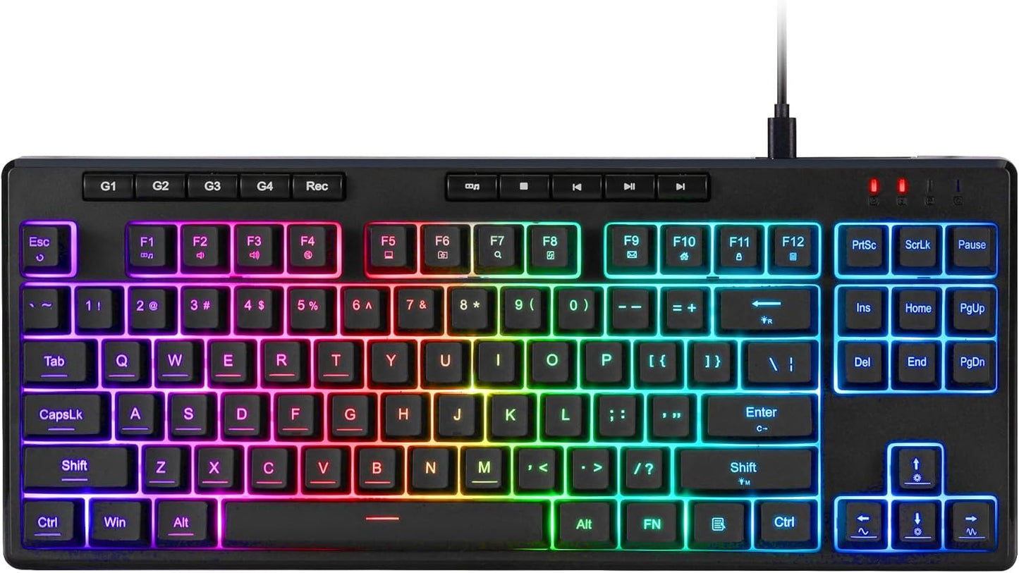 Redragon K516 Shiva TKL Wired RGB Membrane Gaming Keyboard, 87 Keys Mechanical-Feel Keyboard w/Smooth Linear Switch, On-Board Macro & Dedicated Multimedia Keys, 16.8M RGB Backlit, Software Supported