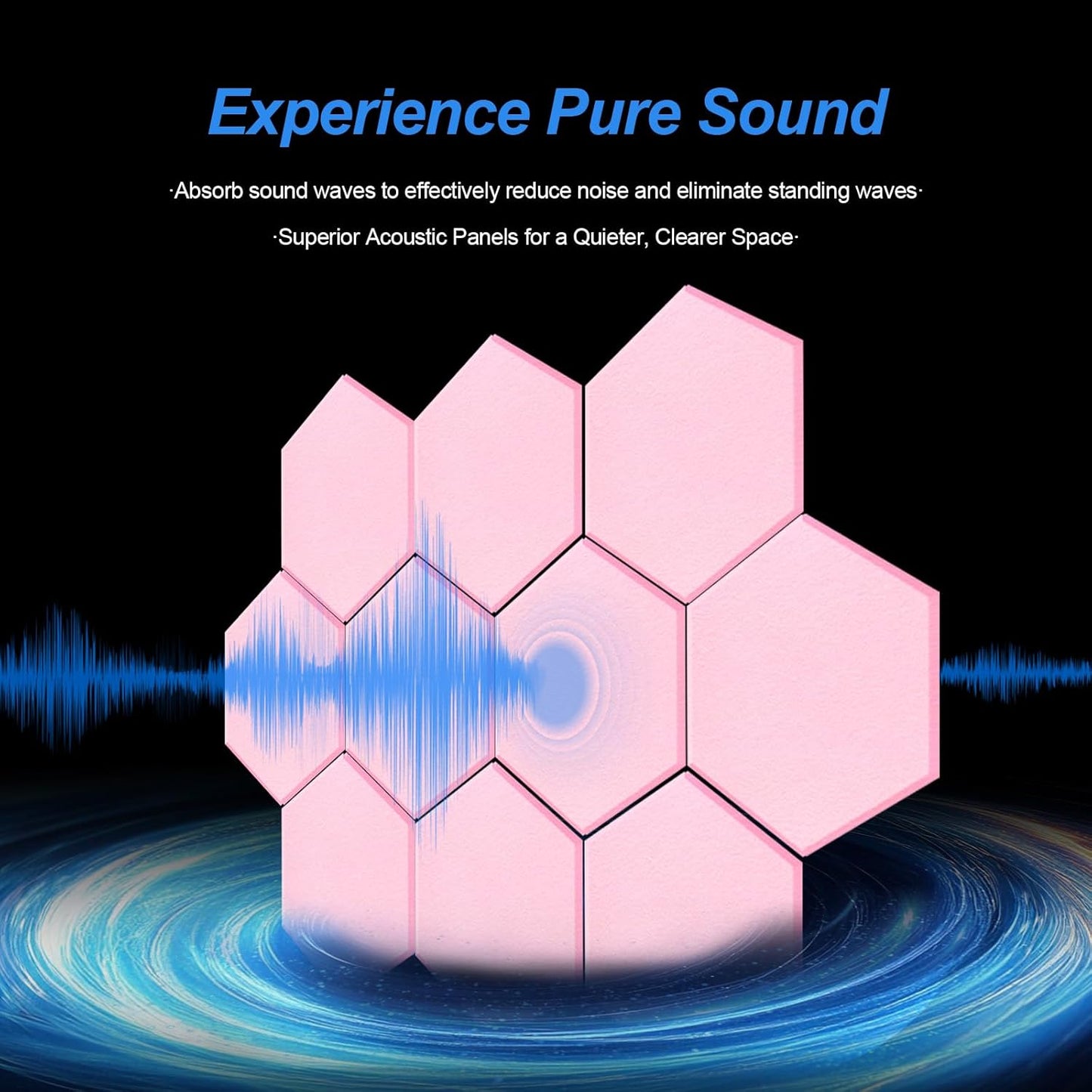 Mollywell Hexagon Acoustic Panels, High Density, Soundproofing, Decorative Noise Reduction Felt Wall Tiles for Ceilings, Home Office & Gaming Room (Cherry Blossom Pink), 14x12x0.4 Inch