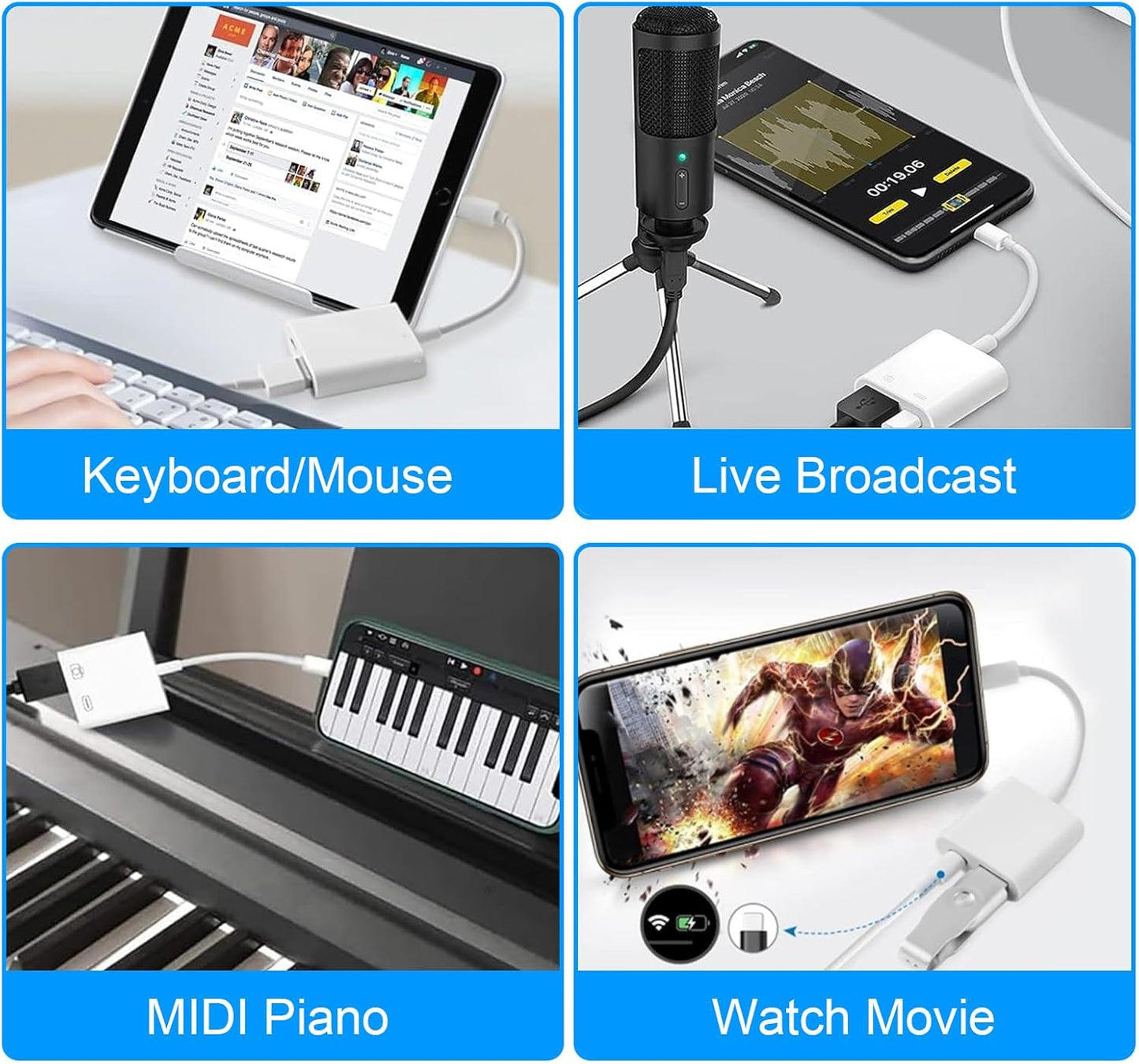 Lightning to USB Camera Adapter for iPhone, [Apple MFi Certified] USB3.0 Female Adapter for iPad with Charging Port, Plug and Play OTG Converter Support Card Reader USB Flash Drives Keyboard