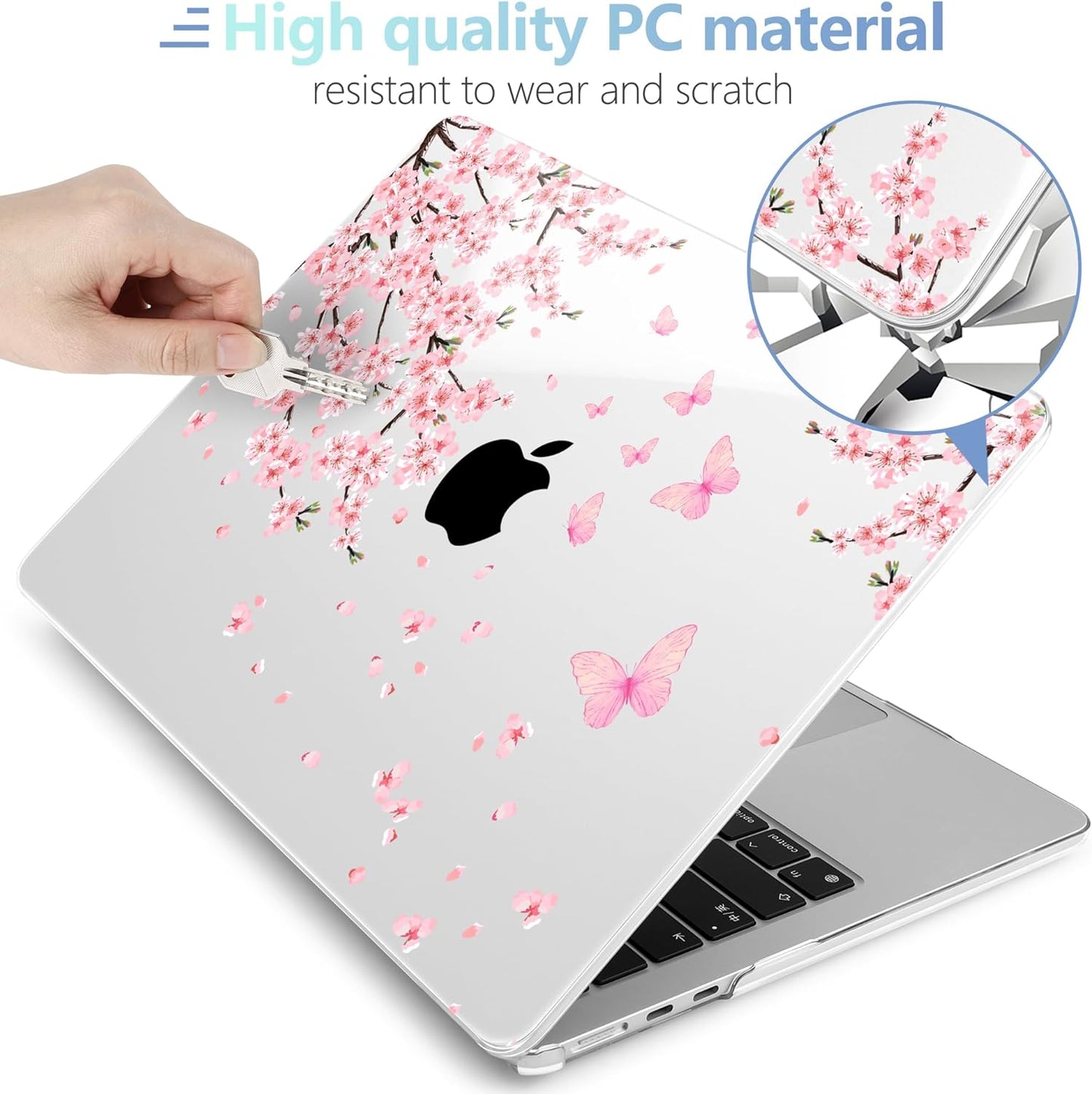 MEEgoodo Case for M4/M3/M2 MacBook Air 13.6 inch Case 2025 2024 2022, Fit Model A3240/A3113/A2681, Laptop Hard Shell with Keyboard Cover Compatible with MacBook Air 13 inch, Cherry Blossoms