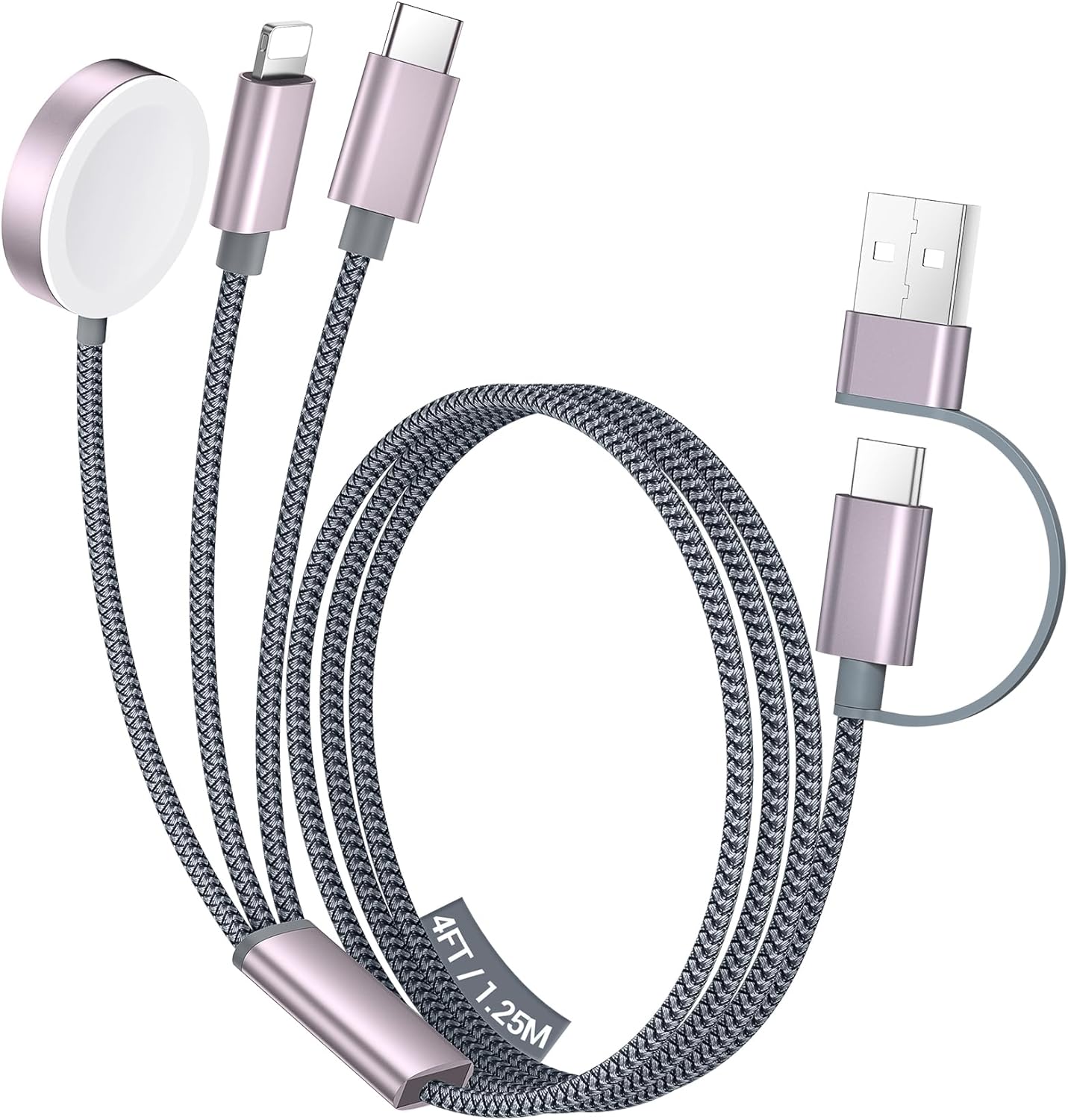 Temdan for Travel Essentials,3 in 2 USB C Cable for Apple Watch Charger/iPhone 16 Charger/Lightning,Multi Charging Cable Cord,Vacation Camping Essentials,Portable Designed for iWatch &iPhone 16-12-4FT