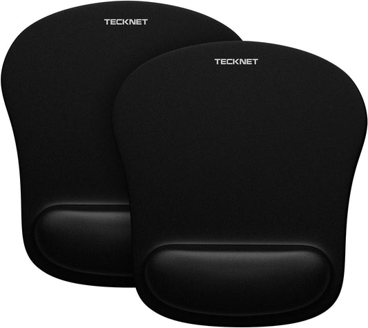TECKNET 2 Pack Mouse Pad with Wrist Support, Ergonomic Gaming Mouse Pad Pain Relief, Portable Comfortable Mousepad for Computer, Laptop, Office, Home Non-Slip Base, Waterproof Surface - Black