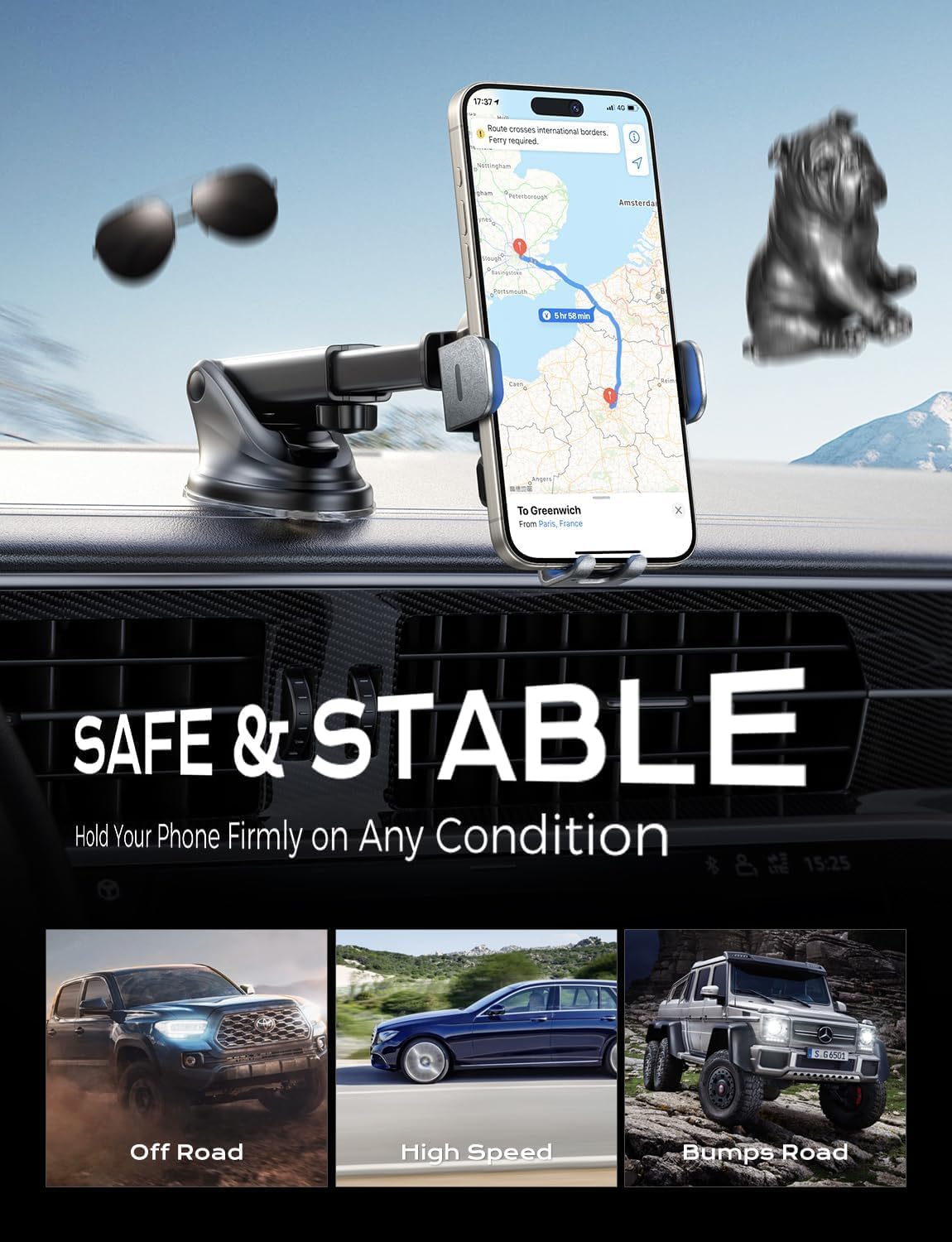 CHGeek 15W Fast Charging Auto Clamping Car Charger Phone Mount Phone Holder (Cranberry)