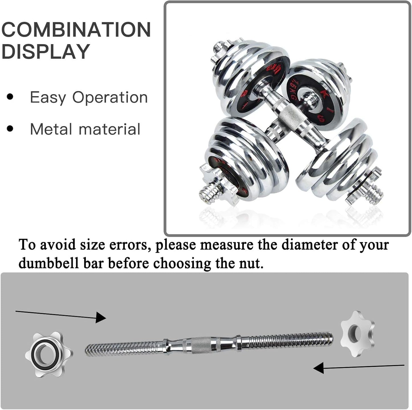 Lamoutor 2Pcs Anti-Slip Hex Nut Collar Screw for Barbell Dumbbell Weight Lifting