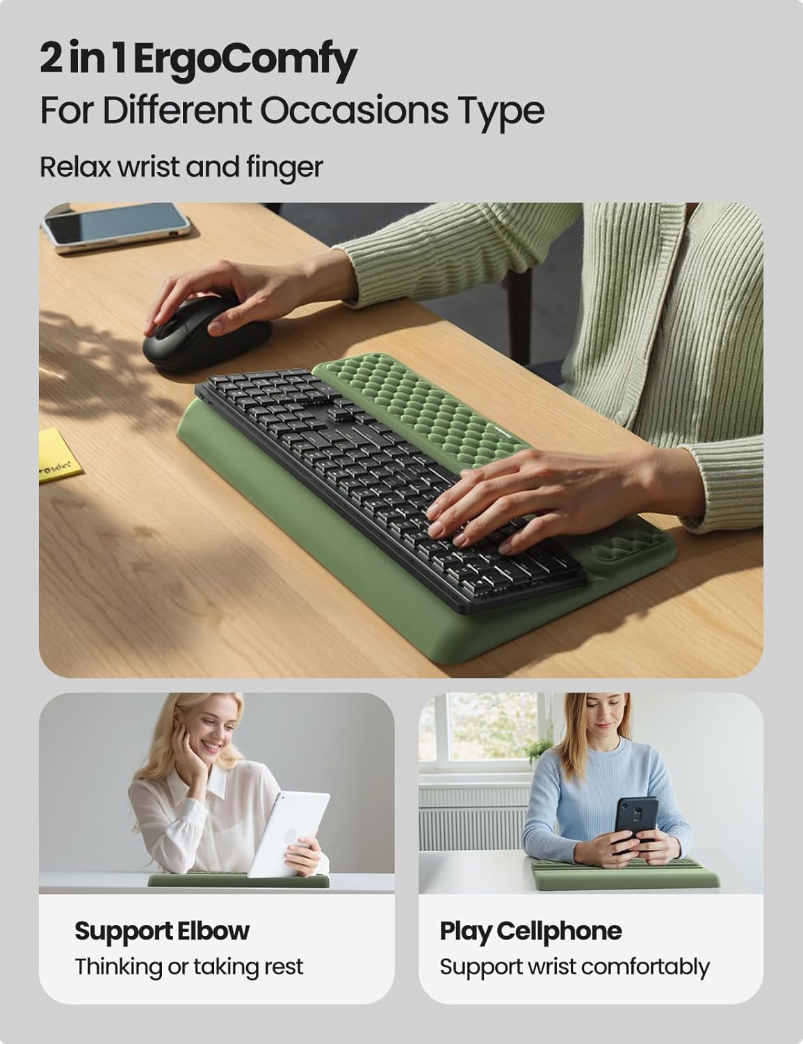 Vaydeer Wrist Rest with Keyboard Stand, Computer Wrist Support Pad, Ergonomic Keyboard Riser Holder Lifter Tray with Wrist Pad, Soft Memory Foam Desk Cushion, Palm Hand Typing for Office Home School