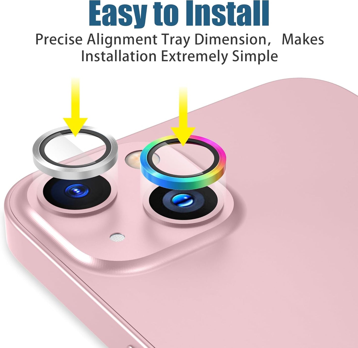 AGVEE 3+3 6 Pack for iPhone 15 6.1" / 15 Plus 6.7" Camera Lens Cover Protector, Metal Ring 9H Tempered HD Glass Camera Cover Protector Film, Silver