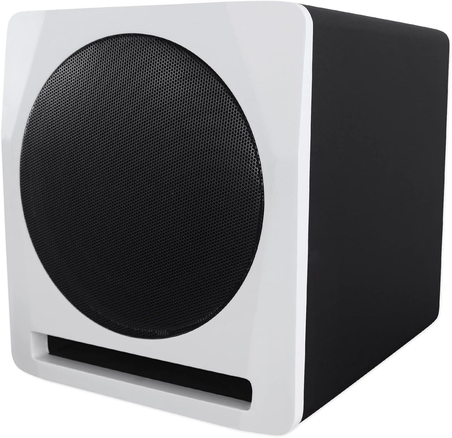 Rockville APM10W Active Studio Subwoofer in White, 10", 400W, MDF Wood, RCA/XLR/Optical, Front-Firing Port, Perfect for Studios and Music Production