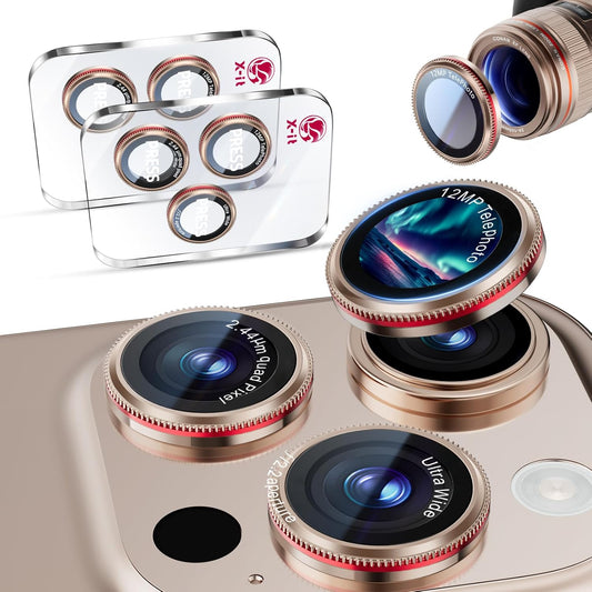 X-it 2 Pack Camera Lens Protector, Shatterproof Protection Anti-Scratch Ultra HD Camera Protector, Anti-Glare 9H Tempered Glass Lens Protector for iPhone 16 Pro Max/16 Pro, Case Friendly, Golden Red