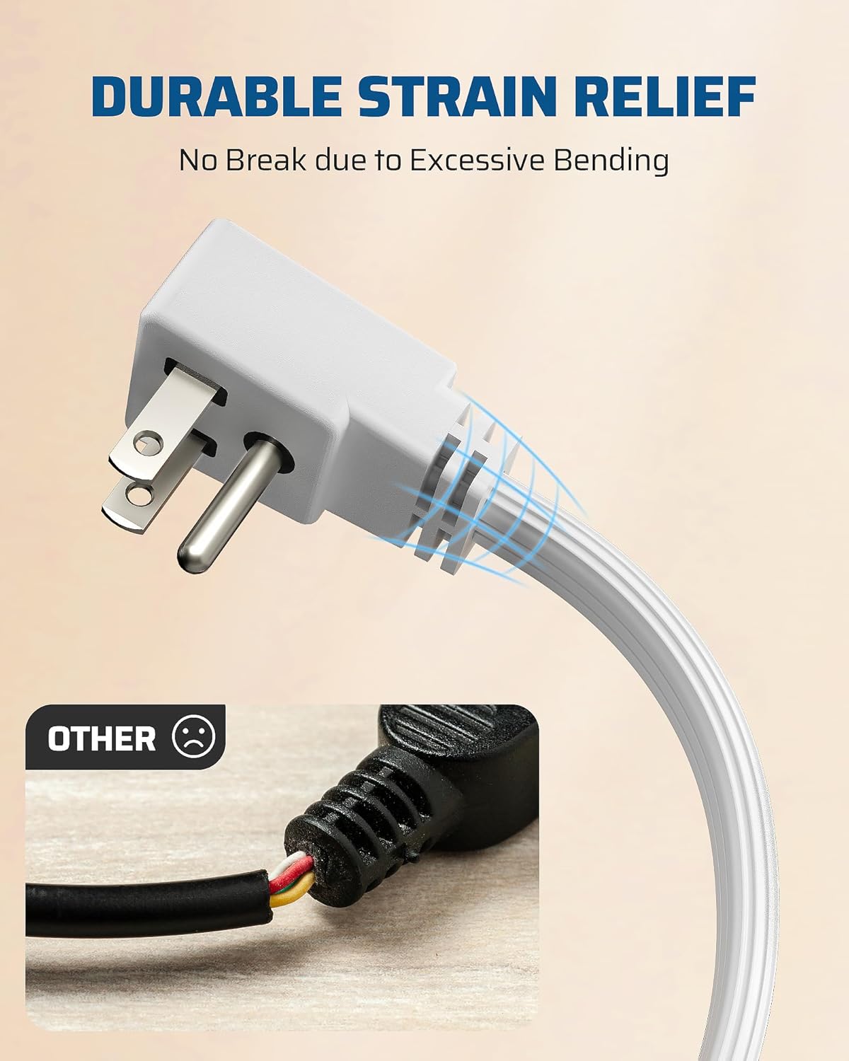 DEWENWILS Heavy Duty 1 Ft Extension Cord with 3-Prong Flat Plug, 15A/1875W 14/3 SPT-3 Flat Wire, Space-Saving for Home Office Appliances & Electronics, ETL Certified, 3-Pack (White)