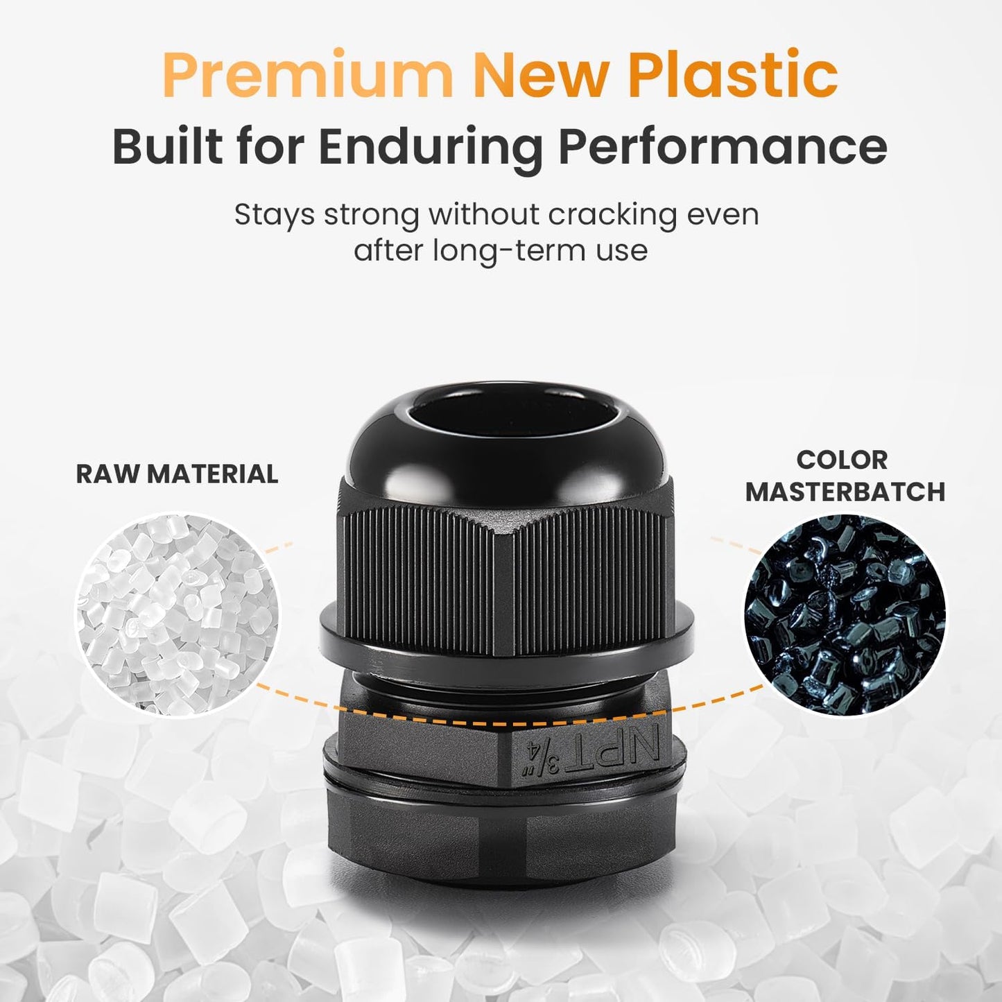 QILIPSU 6pcs 3/4" NPT Cable Gland Waterproof IP68 Nylon Cable Pass Through Cord Grip Connector Strain Relief Wire Grommet