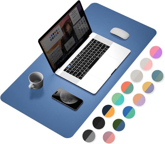 YSAGi Dual-Sided Laptop Desk Mat, 31.5" x 15.7", Waterproof Leather Writing Pad for Office and Home (Azure Blue+Green)