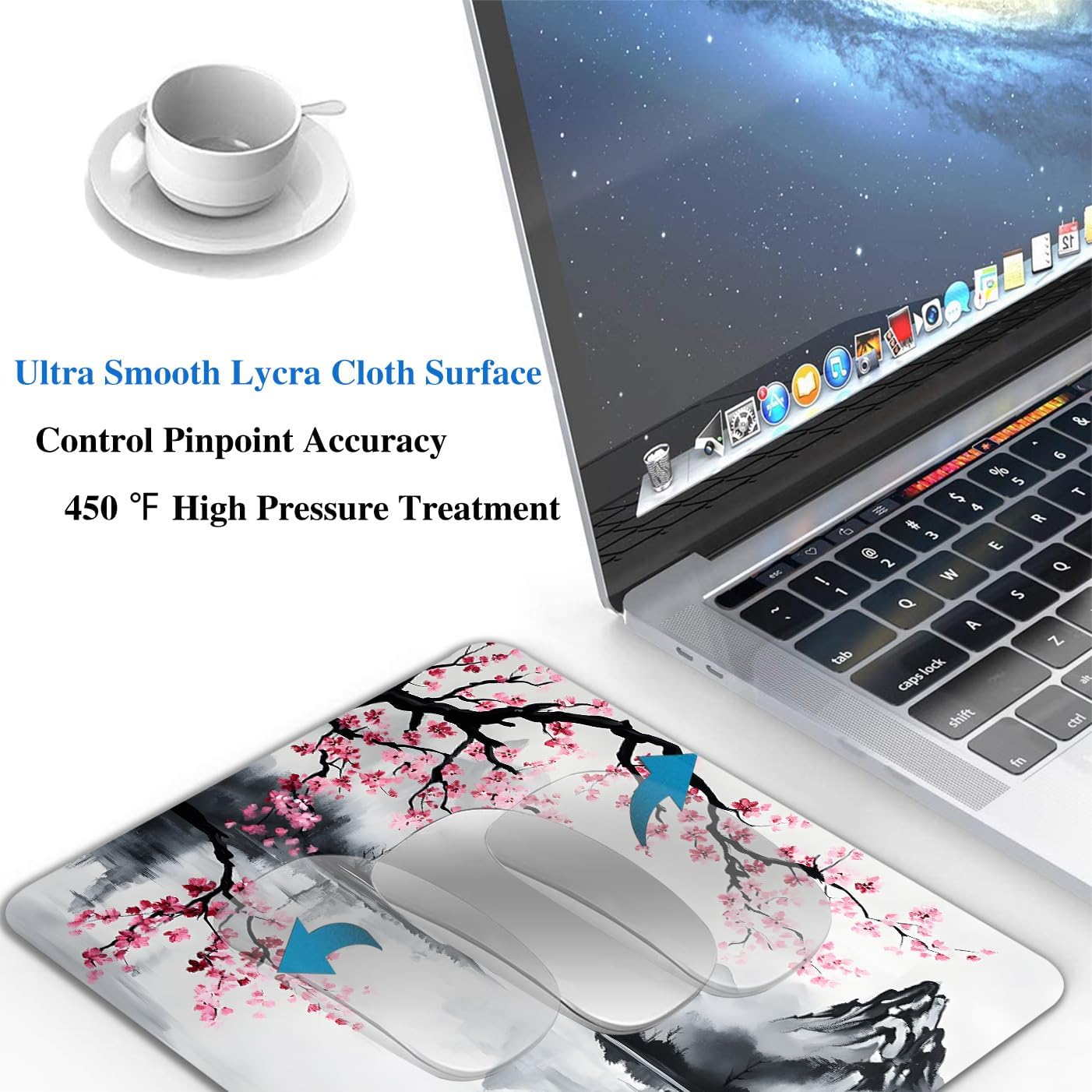 Japanese Cherry Blossom Mouse Pads for Desk, Portable Wireless Computer Mouse pad Small Design with Women, Non-Slip Rubber Base Laptop Mousepad 9.5" x 7.9" Smooth Surface for Office & Travel