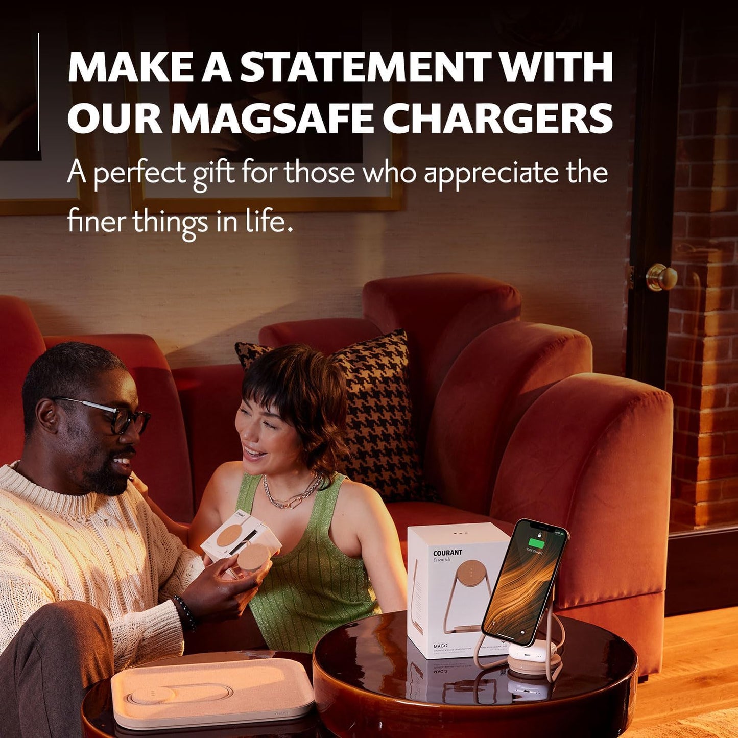 Courant MAG:3 Classics Charger and Tray - Italian Leather, Multi-Device Charger Compatible with MagSafe iPhones 16, 15, 14, 13, 12 or Wireless AirPod Cases (Black)