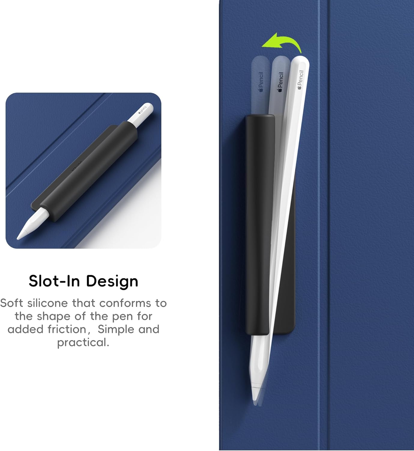 ELETIUO Silicone Pencil Holder Sleeve,Compatible with Apple Pencil (USB-C),Apple Pencil 1st/ 2nd Generation,Strong Adhesive Sticky Attached to iPad Case for Stylus Pens,Black