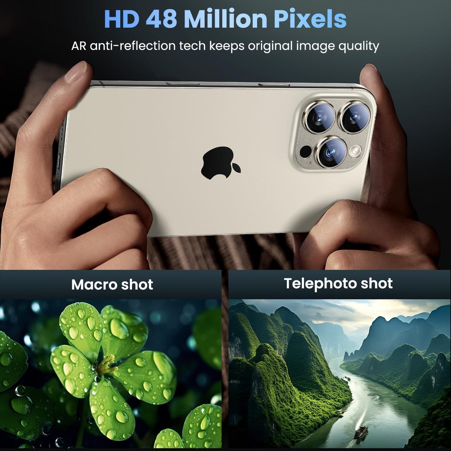 Uyiton Compatible with iPhone 16 Pro/iPhone 16 Pro Max Camera Lens Protector - [Not Easy to Break][Strong Adsorption][Case-Friendly] Metal Tempered Glass Rear Camera Screen Cover - Natural Titanium