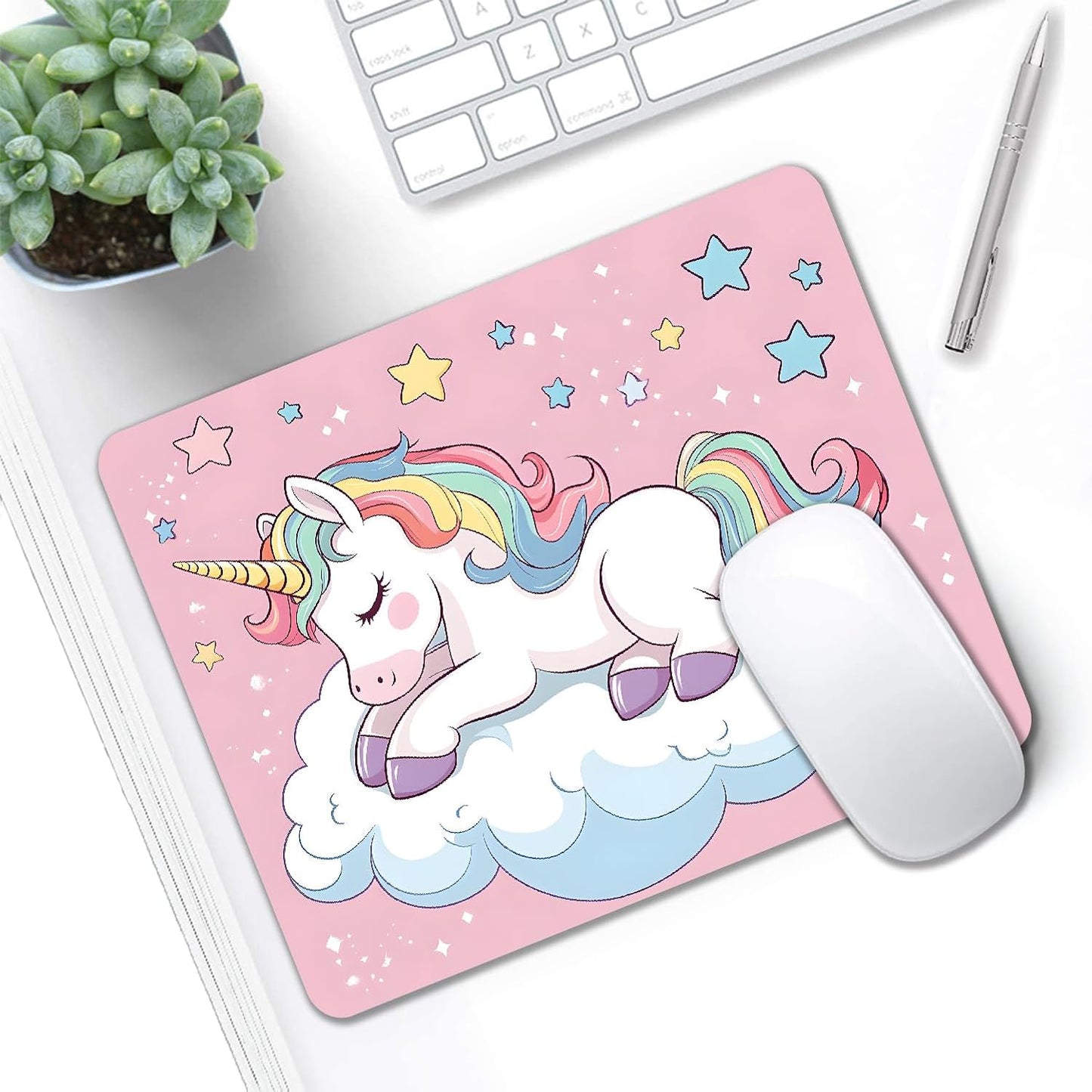 Mouse Pad, Pink Cute Unicorn Mouse Pads for Desk, 9.5" x 7.9" Non-Slip Rubber Base Computer Mousepad with Women, Portable Square Design for Wireless Mouse and Pad Laptop Office & Travel