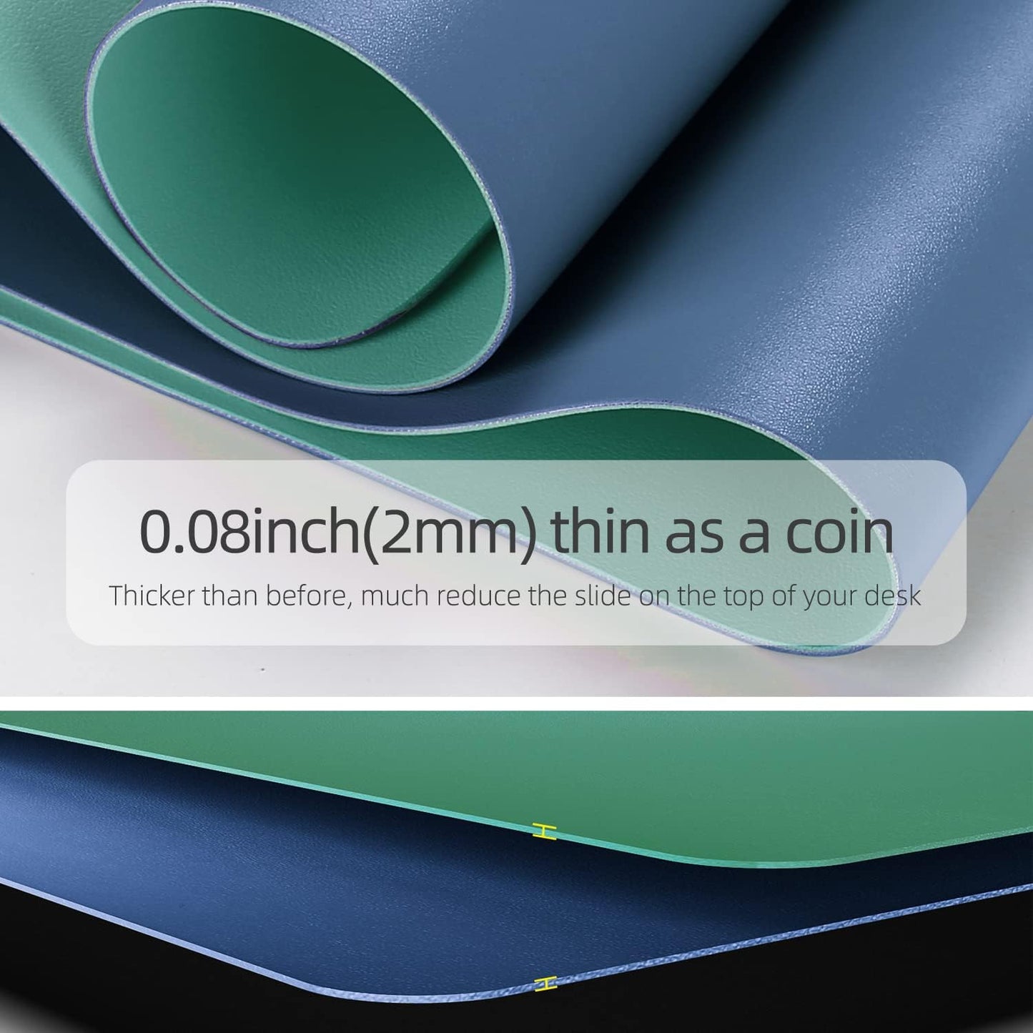 YSAGi Office Desk Pad, Desk Mat, 23.6" x 13.7" Ultra Thin Waterproof PU Leather Desk Blotter, Laptop Desk Pad Protector for Keyboard and Mouse, Desk Writing Pad for Office and Home (Azure Blue+Green)