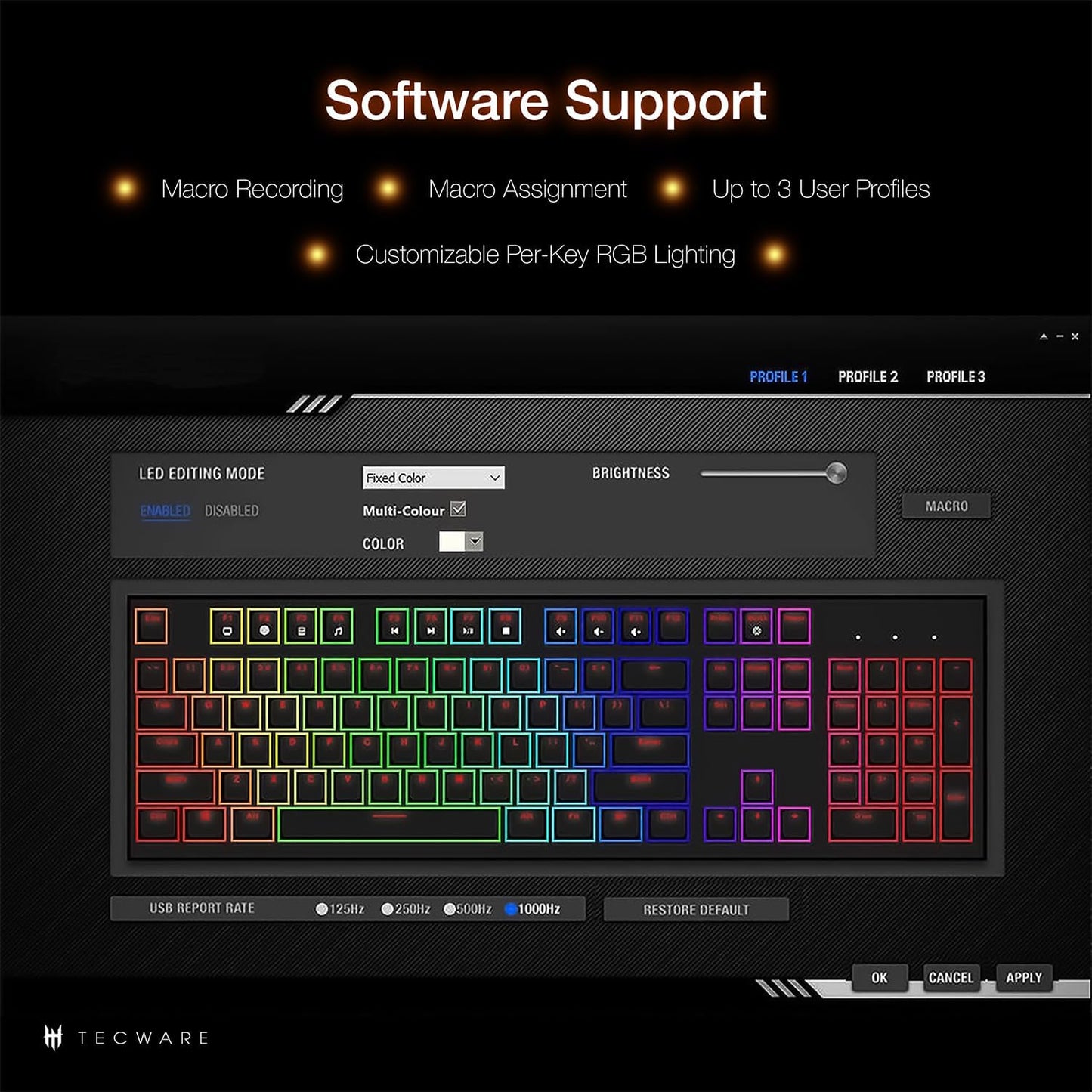 TECWARE Phantom+ 87 Key Mechanical Gaming Keyboard, RGB led, TKL 75% Keyboard, Thocky Sounding, Wraith Orange Switch